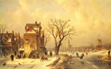 凍てつく冬の風景の中のスケーターたち チャールズ・ライカート Oil Paintings